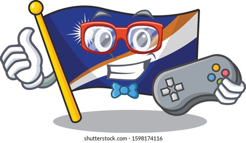 Funny geek gamer flag marshall island Scroll cartoon character style