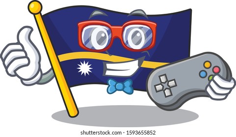 Funny geek gamer flag nauru Scroll cartoon character style