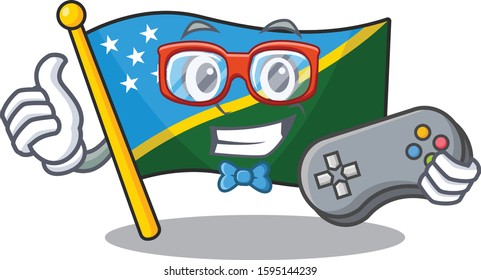 Funny geek gamer flag solomon island Scroll cartoon character style