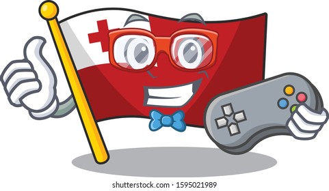 Funny geek gamer flag tonga Scroll cartoon character style