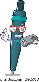Funny geek gamer fountain pen Scroll cartoon character style