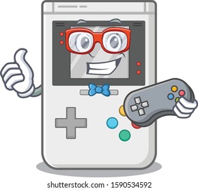 Funny geek gamer handheld game Scroll cartoon character style
