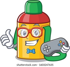 Funny geek gamer kids water bottle Scroll cartoon character style