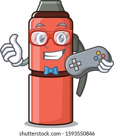 Funny geek gamer thermos bottle Scroll cartoon character style