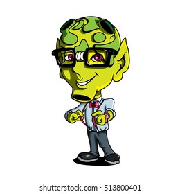 Funny Geek Nerd Cute Cartoon Alien Green Humanoid Creature Character