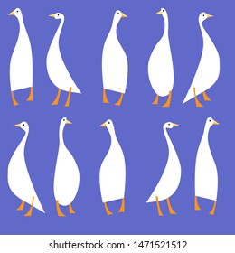 Funny geese set. Vector bird illustration