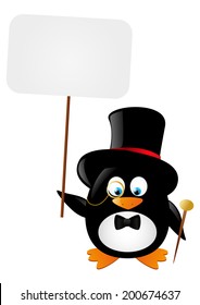 Funny gentleman penguin with paper card