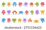 Funny geometric characters. Comic abstract mascots, smiling faces, hands and feet, different simple playful shapes, poses, emotion or expression, creative graphic classy vector cartoon isolated set