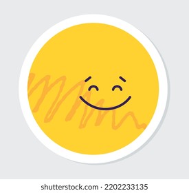 Funny Geometric Figure. Smiling yellow round character. Circle shape with positive emotions. Design element for application or messenger. Cartoon flat vector illustration isolated on gray background