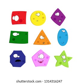 Funny geometric figures set with different colors. Children's illustration. Cute elements for your design.