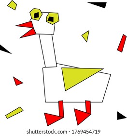 Funny geometric goose in the children's applique style. Restricted color palette, vector illustration.
