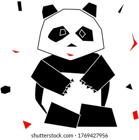 Funny geometric panda bear in the children's applique style. Restricted color palette, vector illustration.