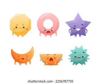 Funny Geometric Shape Character with Different Face Expression Vector Set
