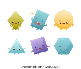 Funny Geometric Shape Character with Different Face Expression Vector Set