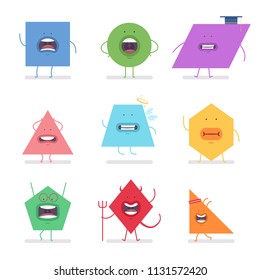 Funny geometric shapes with different emotions. Vector cartoon flat character set isolated on white background.