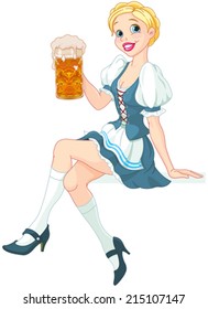 Funny German girl drinking beer 