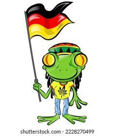 Funny germany rasta frog, cartoon isolated on white background