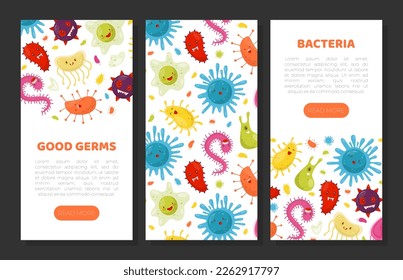 Funny Germs Banner Design with Good and Bad Bacteria with Cute Face Vector Template