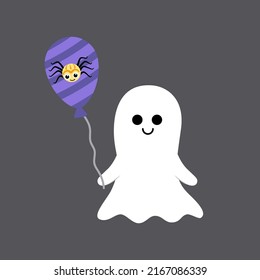 Funny ghost with blue balloon for Halloween. Cartoon, flat. Isolated vector illustration eps 10