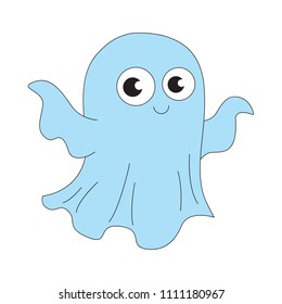 Funny Ghost Boy cartoon. Outlined illustration with thin line black stroke