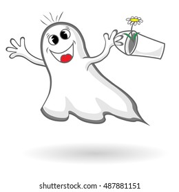Funny ghost with bucket and flower