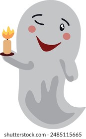 Funny ghost with candle vector illustration. Halloween scary and friendly character