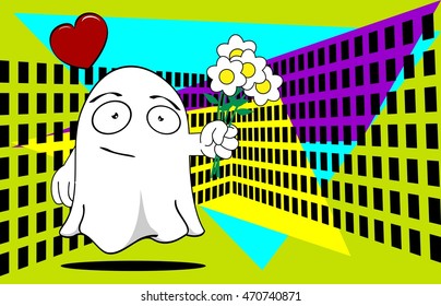 funny ghost cartoon expressions background in vector format