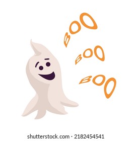 Funny ghost in  cartoon style isolated. Halloween and boo design element