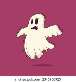 Funny ghost cartoon vector illustration mascot on halloween. flat cartoon style with isolated layers.