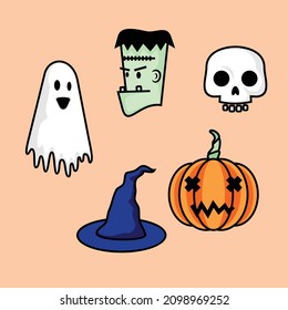 funny ghost character and hat vector illustration