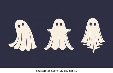 Funny Ghost characters set. Design element for logo, emblem, label, poster. Vector illustration