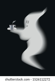 Funny ghost with a cup of hot coffee