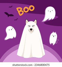 Funny ghost dog. A Halloween greeting card.