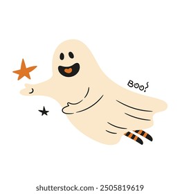 funny ghost for Halloween celebration, flat style illustration