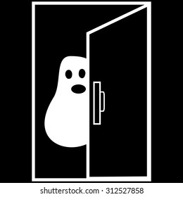 Funny Ghost Halloween nightmare behind the door black white character humor horror fear