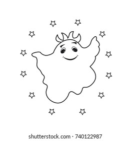 Funny Ghost on a White Halloween Background.