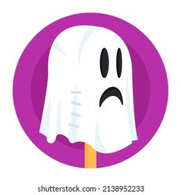 Funny ghost prank for fool day, flat round icon

