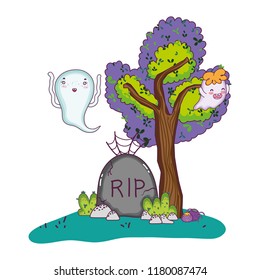 funny ghost with rip stone and spider