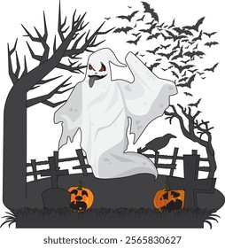 Funny Ghost With Tongue Out Halloween Vector