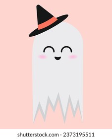 Funny ghost in witch's hat on pink background
