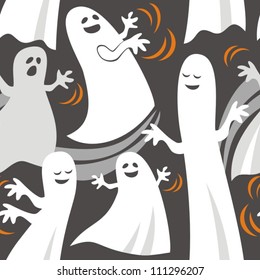 funny ghosts halloween  seamless pattern on dark background