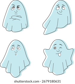 Fantasmas divertidos en estilo de dibujos animados. Ilustración vectorial con fondo transparente.