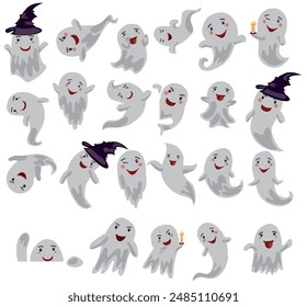 Funny ghosts set. Halloween vector illustration