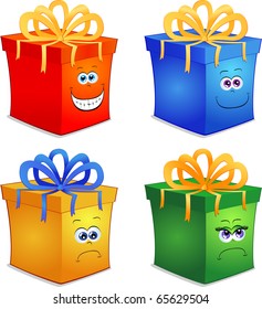 Funny gift bag with various expressions humanized, vector