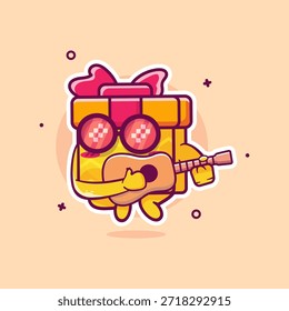 funny gift box character mascot playing guitar isolated cartoon