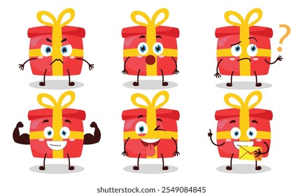 funny gift box with different expressions character design illustration