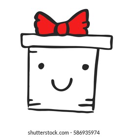 Funny gift box. Ink vector illustration. Vector background for birthday cards.