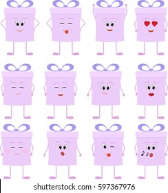 Funny gift boxes cartoon characters with bows. Christmas gift box set