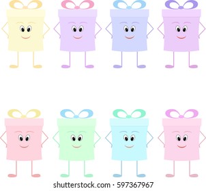 Funny gift boxes characters with bows
