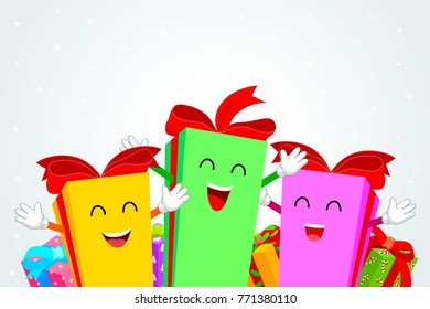 Funny gift characters design. Merry Christmas and happy new year. Illustration isolated on white background.